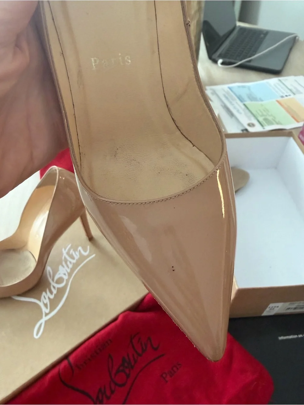 Christian Louboutin Nude Patent Pointed-Toe Stiletto Pumps